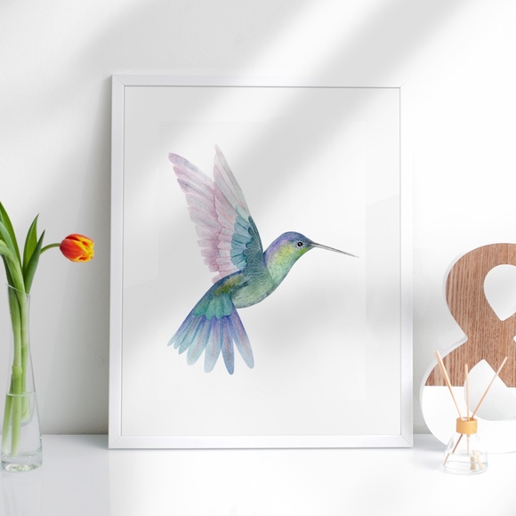 Watercolor Hummingbird Wall Art Illustration Print Poster Unframed - Picture 5 of 17